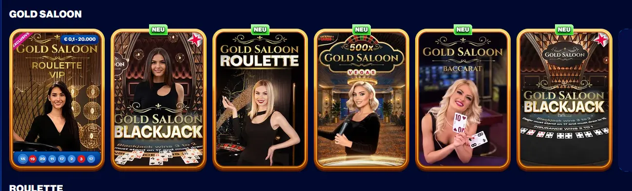 Der Slot Gold Saloon in der Spielelobby von Spinsofglory Casino