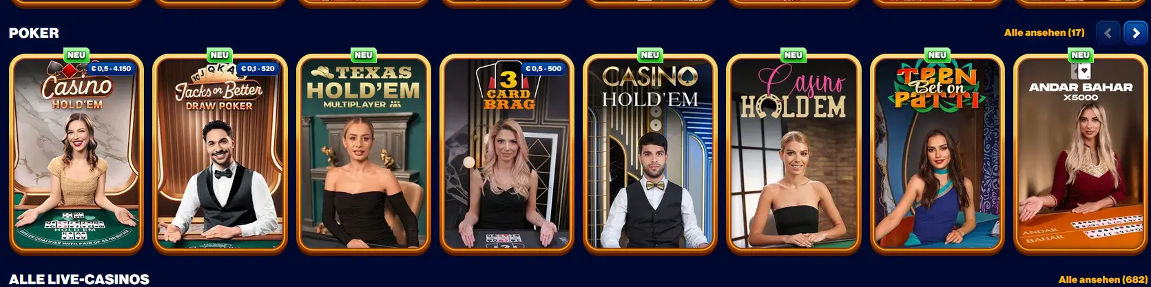 Live-Poker-Tisch bei Spinsofglory Casino